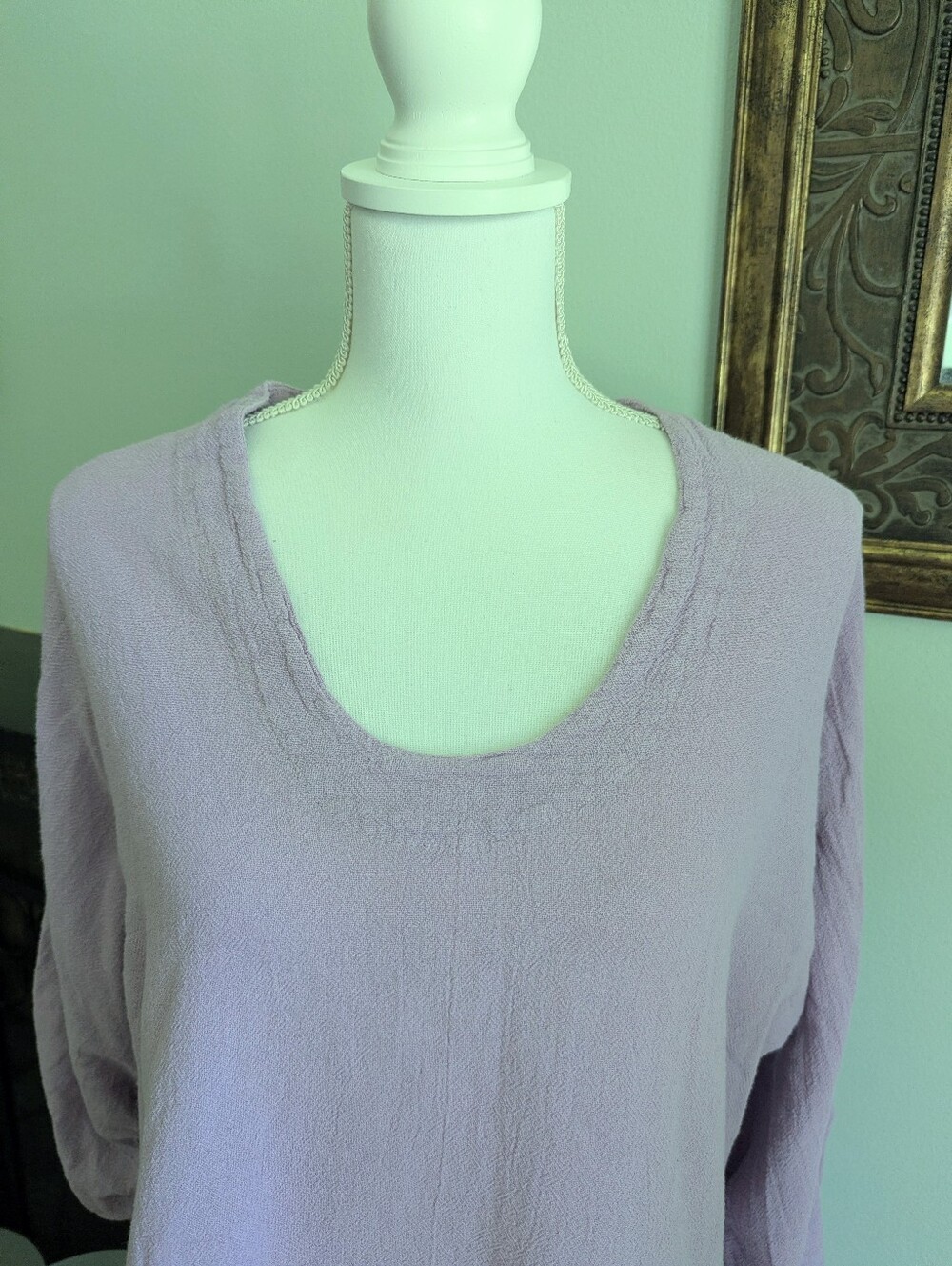 Oh My Gauze Size 2 L/XL Lagenlook Lilac 3/4 Ruched Sleeve Tunic Top Cotton - Picture 6 of 12